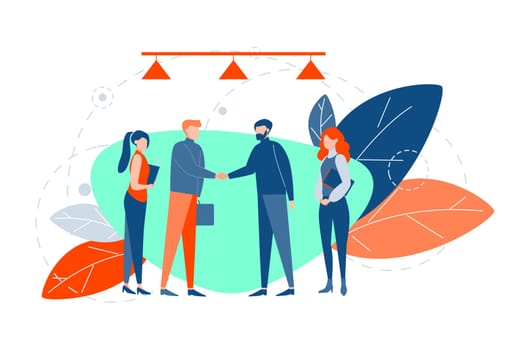 Business meeting, agreement, negotiation, partnership concept. Teams of businesspeople business men women partners at negotiations, office meeting. Making deal, agreement. Collaboration, communication
