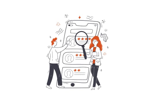 Business, recruitment, employment concept. Businesspeople man woman cartoon characters managers choosing candidate searching new employee for job. Human resource management and hiring illustration.