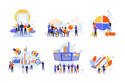 Stock trading, stakeholder, investment, analysis, business set concept. Business people, businessmen women traders stakeholders on stock market. Money investment, stock analysis. Teamwork, training.