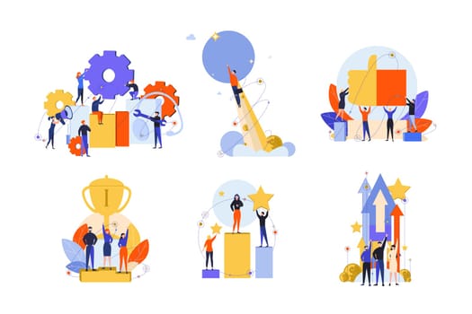 Excellence, success, motivation, achievement, success, win, innovation set concept. Business people businessmen women managers with like, approval. Exellence motivation or goal achievement.
