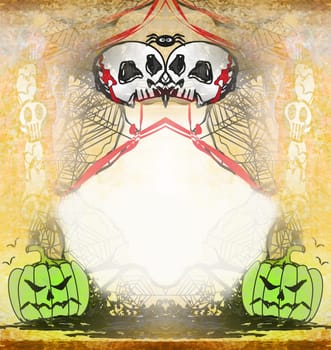 halloween party invitation - evil pumpkins, skulls, blood and spiders