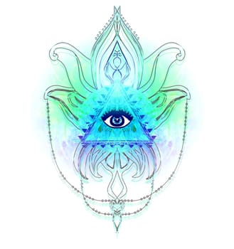 All seeing eye inside triangle pyramid.