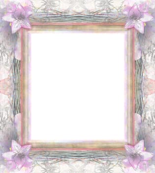 Vintage wooden Grunge Frame For Congratulation with beautiful pink flowers