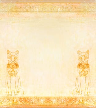Stylized Egyptian cat , decorative grunge hieroglyphs background