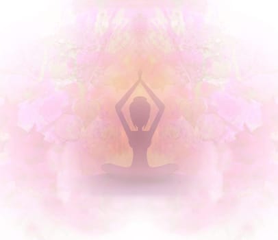 Yoga Girl Meditating - abstract card in pink colors