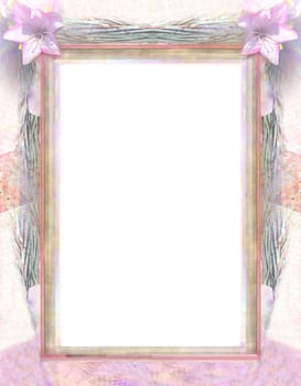 Vintage wooden Grunge Frame For Congratulation with beautiful pink flowers