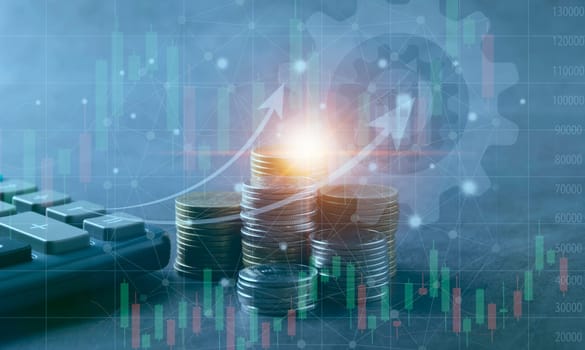 Saving money concept with money coin stack growing for business. financial and accounting concept.