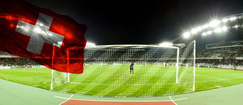 Soccer stadium with flag of Switzerland