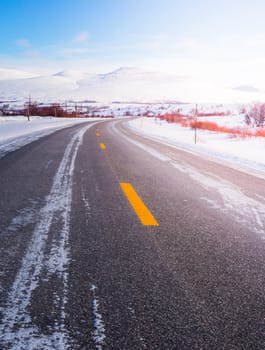 Typical norwegian road in winter