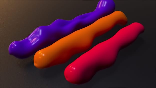 Geometric minimalism with 3d render decorative wavy growths. Surreal displacement plasticine worms glossy surface. Shiny form with changing and randomly generated shape.