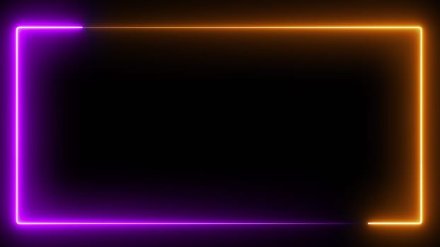 Computer generated color animation. 3D rendering neon frame of blue and pink colors on a black background