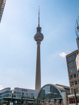 Berlin Television Tower from low angle during summer, germany