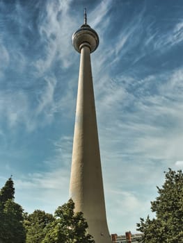 Berlin Television Tower from low angle during summer, germany