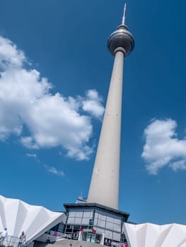 Berlin Television Tower from low angle during summer, germany