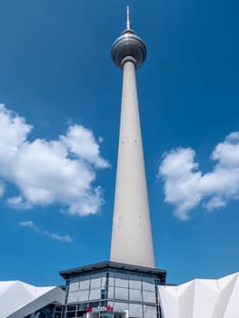 Berlin Television Tower from low angle during summer, germany