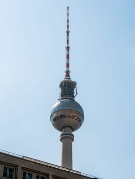 Berlin Television Tower from low angle during summer, germany
