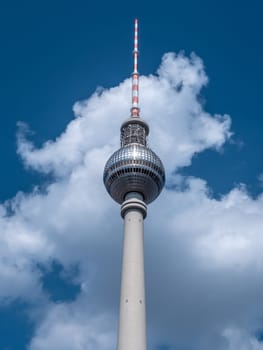 Berlin Television Tower from low angle during summer, germany