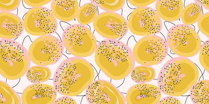 Sunny summer pattern. Bright yellow circles. Abstract seamless pattern. Trendy yellow 2021. Prints for fabrics and textiles. Children's clothing design