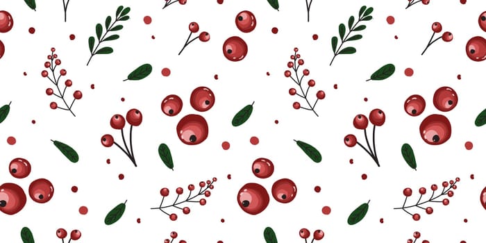 Trendy berry pattern with lingonberries. Red ripe cranberries on a white background. Bright summer fabric and textile design. Red currants