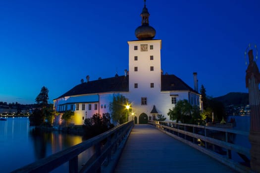 Castle Orth and lake Traunsee, Austria. Schloss Ort is an Austrian castle founded around year 1080 in Gmunden, Austria