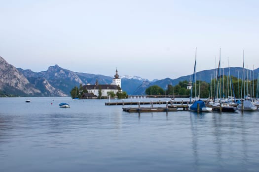 Castle Orth and lake Traunsee, Austria. Schloss Ort is an Austrian castle founded around year 1080 in Gmunden, Austria