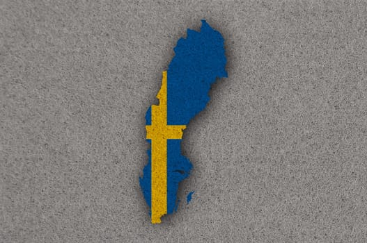 Map and flag of Sweden on felt