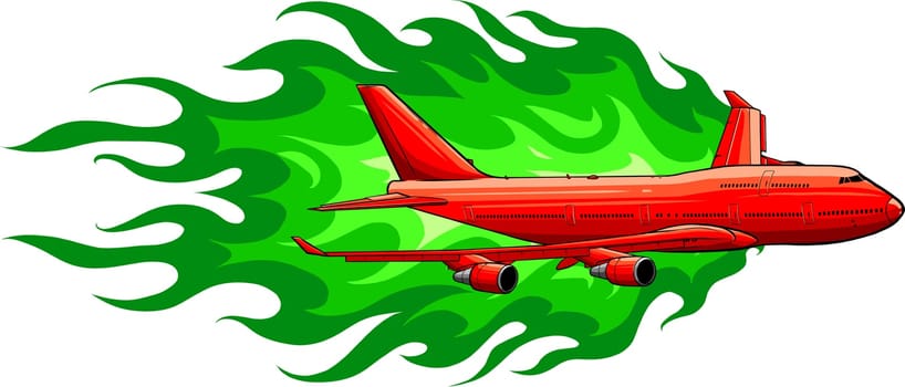 illustration of civil aircraft with flames