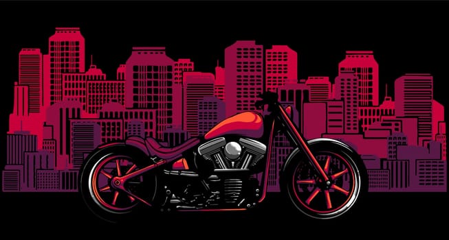 bobber style motorcycle with the city in the background