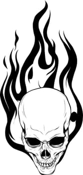 vector illustration of skull falling with fire