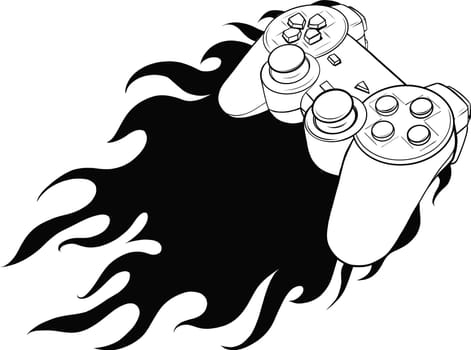 joypad with a fire for gaming vector illustration