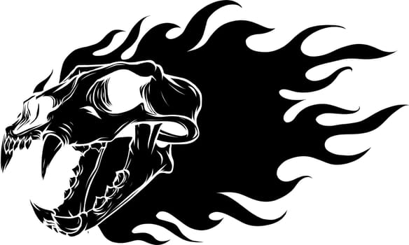 Vector illustration of tiger skull with fire