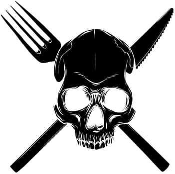 Human Skull with a Spoon and Fork.