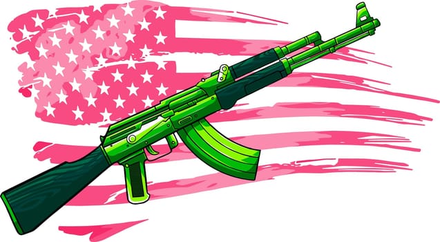 The USA flag with an AK 47 Rifle
