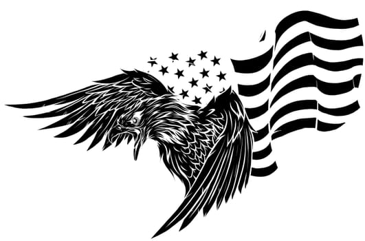 illustation American eagle against USA flag and white background.