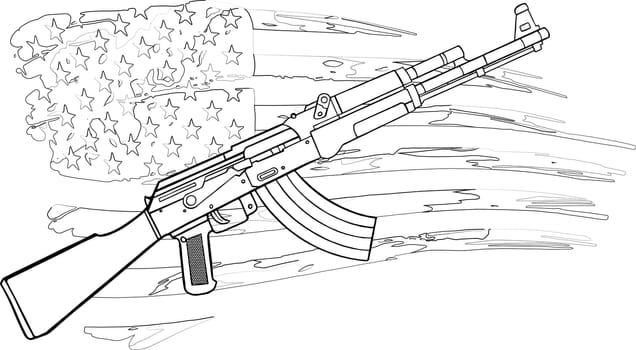 The USA flag with an AK 47 Rifle