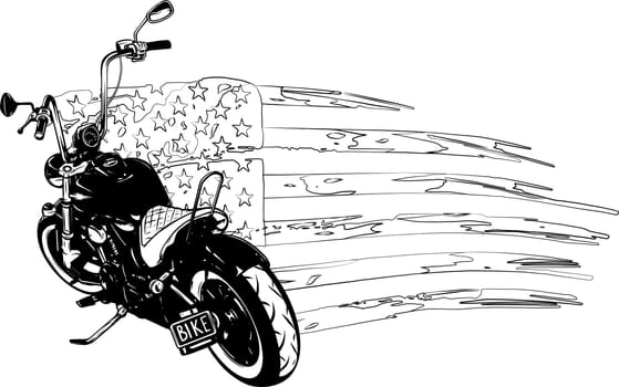 chopper motorcycle with american flag illustration
