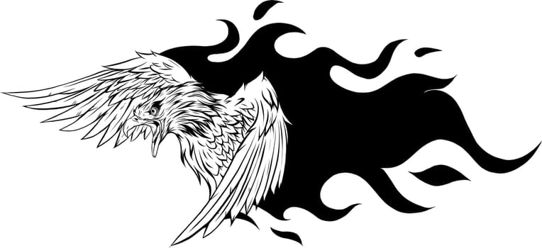 vector illustration of eagle with flames