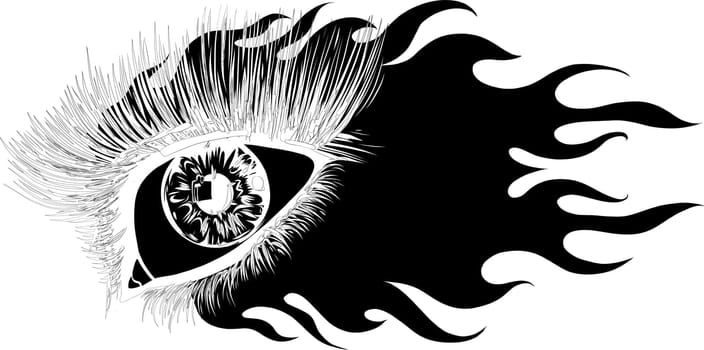 woman eye with fire and flames vector
