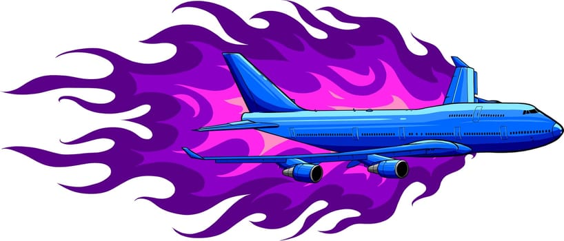 illustration of civil aircraft with flames