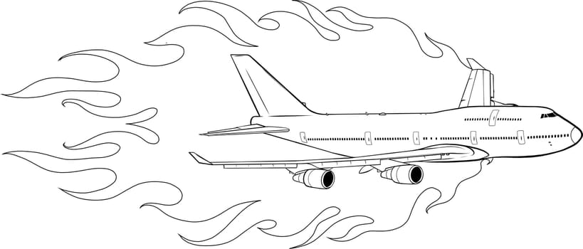 illustration of civil aircraft with flames