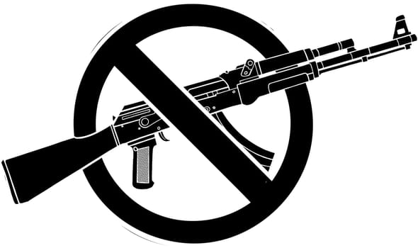 Silhouette of assault rifle with sign ban