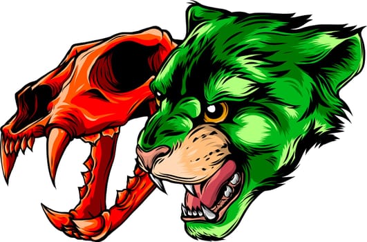 Cougar Panther Head with skull Vector