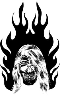 Skull on Fire with Flames Vector