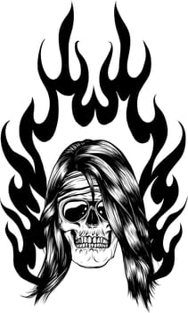 Skull on Fire with Flames Vector