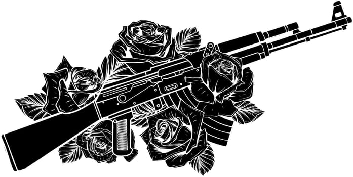 Vector Illustration of rifle with roses