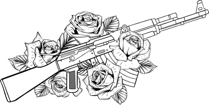 Vector Illustration of rifle with roses