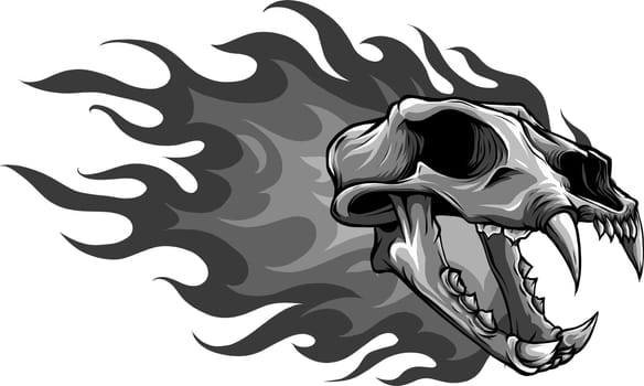 Vector illustration of tiger skull with fire