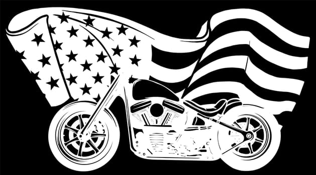 chopper motorcycle with american flag illustration