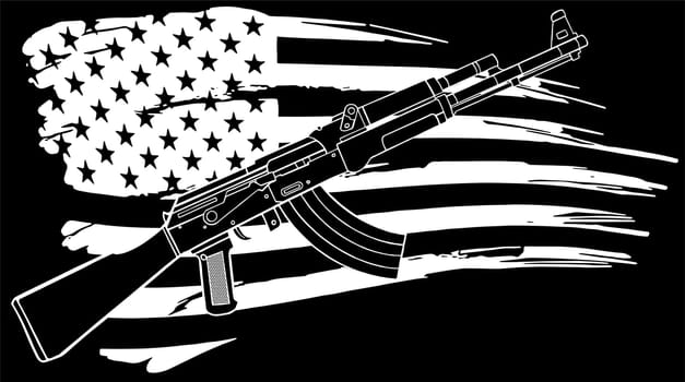 The USA flag with an AK 47 Rifle