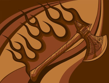 ax with flames in white background